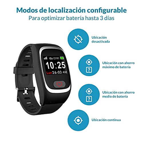 SeniorDomo Protect - Reloj localizador GPS, detección caídas y botón de Ayuda SOS Personas Mayores/Alzheimer (Negro)