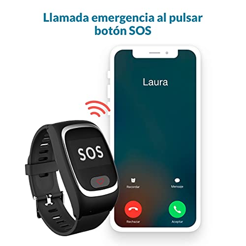 SeniorDomo Protect - Reloj localizador GPS, detección caídas y botón de Ayuda SOS Personas Mayores/Alzheimer (Negro)