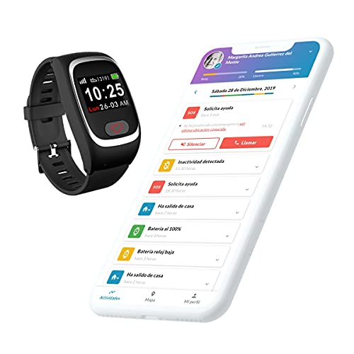 SeniorDomo Protect - Reloj localizador GPS, detección caídas y botón de Ayuda SOS Personas Mayores/Alzheimer (Negro)