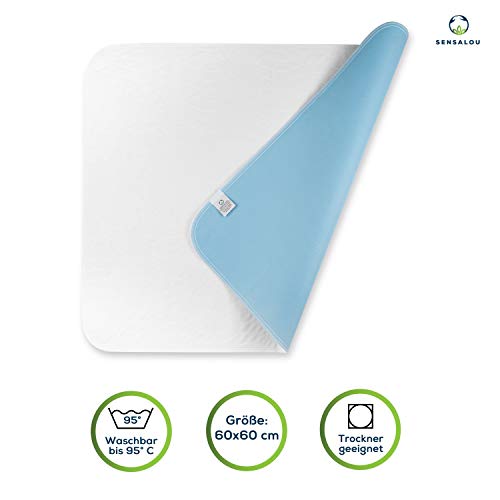 Sensalou Funda de Colchón - Sábanas Impermeables y Lavable - Cuna Transpirable, Protector de Cama con Lana Absorbente - Capa Base Impermeable para Incontinencia - 60 x 60 cm (1)