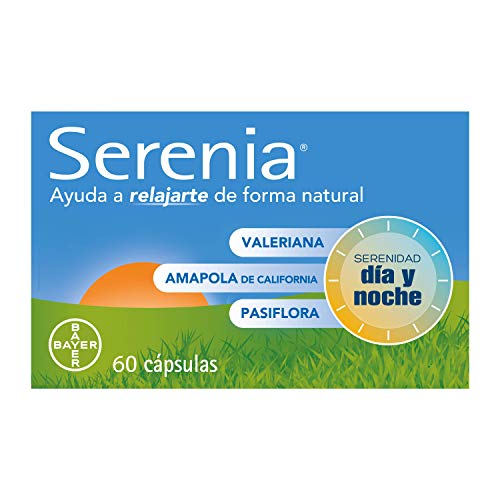 Serenia Complemento Alimenticio con Valeriana, Pasiflora y Amapola de California, una Ayuda para Relajarte de Forma Natural, Día y Noche, 60 Cápsulas