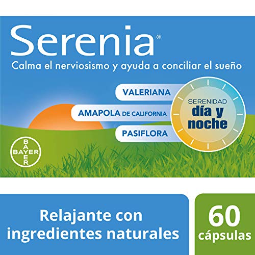 Serenia Complemento Alimenticio con Valeriana, Pasiflora y Amapola de California, una Ayuda para Relajarte de Forma Natural, Día y Noche, 60 Cápsulas