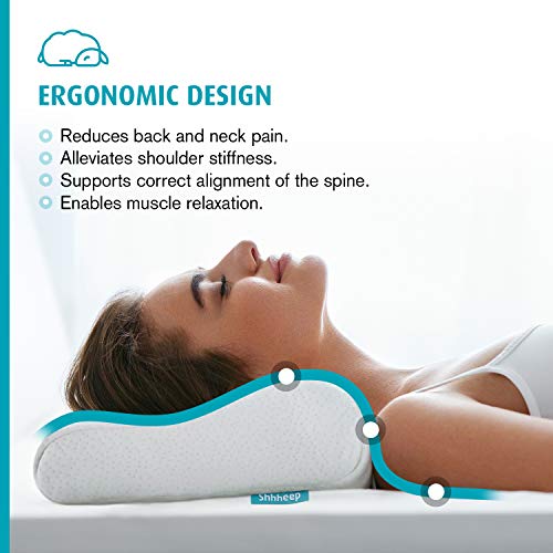 SHHHEEP DREAMS Almohada Cervical con Espuma viscoelástica hipoalergénica y antimicrobiana de Altura Ajustable. Funda Extra Suave de Tencel 100% Natural. Diseño ergonómico