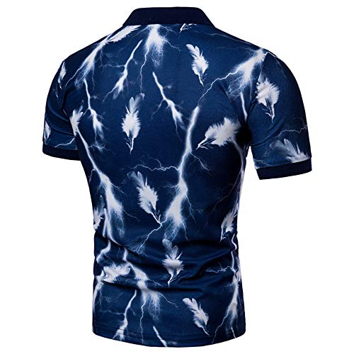 Shirt Hombre Personalidad Transpirable Estampado Moda Hombre Polo Tapeta con Botones Cuello Kent Manga Corta Hombre T-Shirt Cómoda Tendencia Fresca Hombre Shirt Ocio B-Blue XL