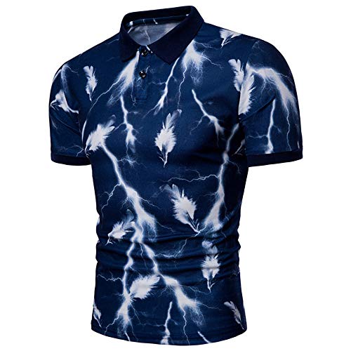 Shirt Hombre Personalidad Transpirable Estampado Moda Hombre Polo Tapeta con Botones Cuello Kent Manga Corta Hombre T-Shirt Cómoda Tendencia Fresca Hombre Shirt Ocio B-Blue XL