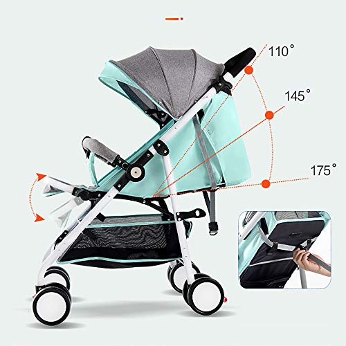 SHJMANST Seguridad Carrito de Bebé Plegable Anti Choque, Vista Alta Silla de Paseo Carro Infantil Cochecito Compacto Ligero Reclinarse Silla, Green