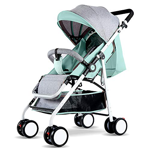 SHJMANST Seguridad Carrito de Bebé Plegable Anti Choque, Vista Alta Silla de Paseo Carro Infantil Cochecito Compacto Ligero Reclinarse Silla, Green