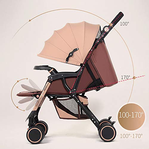 SHJMANST Seguridad Portátil Silla de Paseo, Calesa Plegable Cinturón de Seguridad de Cinco Puntos, Carrito de Bebé Plegable Anti Choque Vista Alta Carro Infantil Silla, Brown