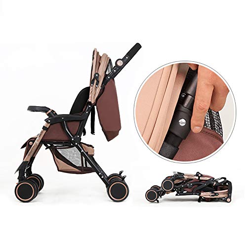 SHJMANST Seguridad Portátil Silla de Paseo, Calesa Plegable Cinturón de Seguridad de Cinco Puntos, Carrito de Bebé Plegable Anti Choque Vista Alta Carro Infantil Silla, Brown