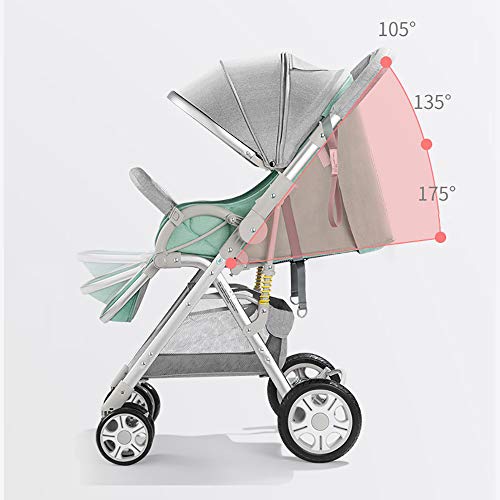 SHJMANST Seguridad Silla de Paseo Calesa Plegable, Carrito de Bebé Plegable Anti Choque Vista Alta Carro Infantil, Cinturón de Seguridad de Cinco Puntos Silla, Green