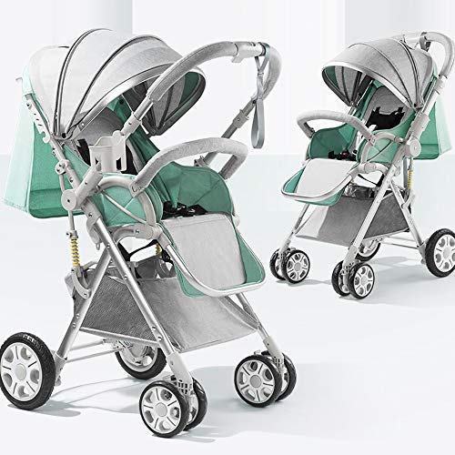 SHJMANST Seguridad Silla de Paseo Calesa Plegable, Carrito de Bebé Plegable Anti Choque Vista Alta Carro Infantil, Cinturón de Seguridad de Cinco Puntos Silla, Green