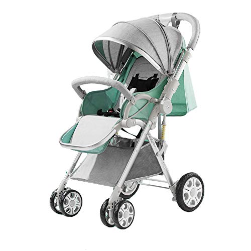 SHJMANST Seguridad Silla de Paseo Calesa Plegable, Carrito de Bebé Plegable Anti Choque Vista Alta Carro Infantil, Cinturón de Seguridad de Cinco Puntos Silla, Green