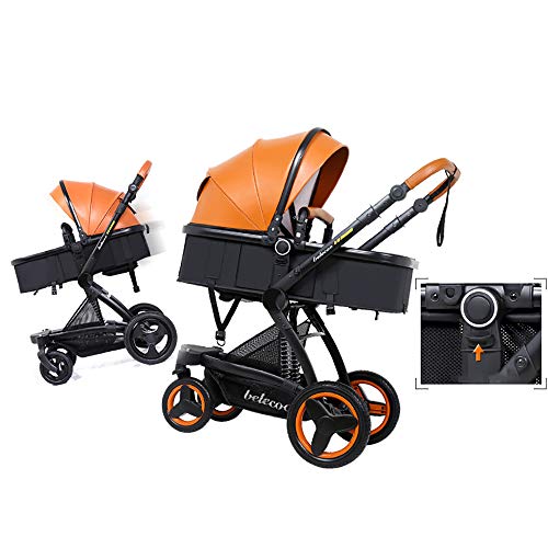 SHJMANST Seguridad Silla de Paseo Compacta, Ajustable en Altura, Respaldo Rreclinable, Plegado Fácil, Cochecito de 0 Meses a 25 kg Silla, Orange