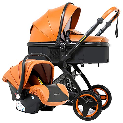 SHJMANST Seguridad Silla de Paseo Compacta, Ajustable en Altura, Respaldo Rreclinable, Plegado Fácil, Cochecito de 0 Meses a 25 kg Silla, Orange