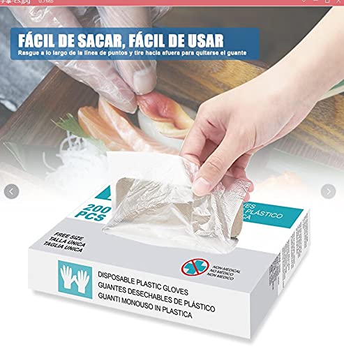 si Caja de 200 pcs Guantes Desechables de Plástico Transparente de Polietileno, Guantes de PE Transparentes para Cocinar Limpieza Pintura Coloración del Cabello