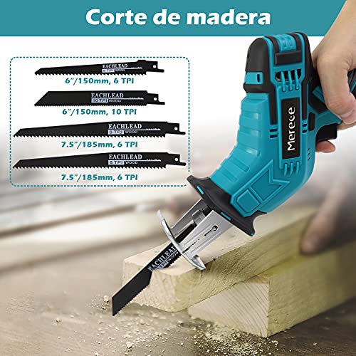 Sierra Sable, Merecedeu 20V 2.0Ah Sierra alternativa inalámbrica con batería, 8 hojas de sierra, sierra eléctrica para metal/madera/tubería de PVC/poda de árboles (2 baterías)