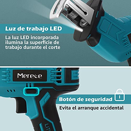 Sierra Sable, Merecedeu 20V 2.0Ah Sierra alternativa inalámbrica con batería, 8 hojas de sierra, sierra eléctrica para metal/madera/tubería de PVC/poda de árboles (2 baterías)