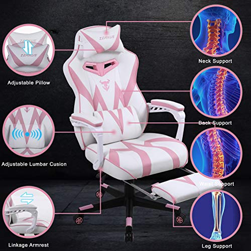 Silla de Juego Gaming para Adultos, Silla Gaming con Reposapiés, Silla Ergonómica Racing, Silla Gamer Grande e Alto, Masaje Silla Gaming, Silla Gaming Giratoria, E-Sports Sillas de Juego (Rosado)