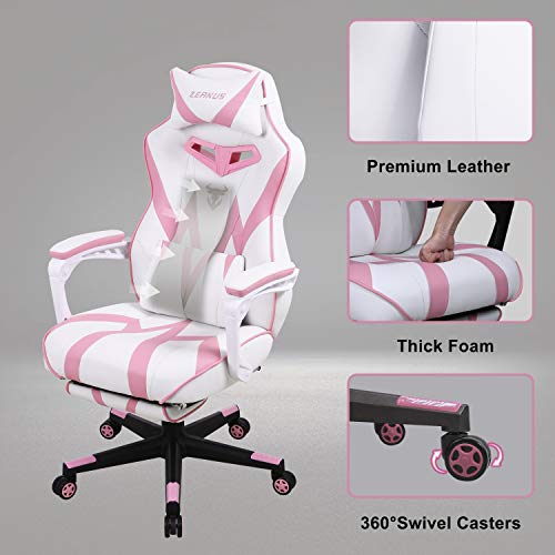 Silla de Juego Gaming para Adultos, Silla Gaming con Reposapiés, Silla Ergonómica Racing, Silla Gamer Grande e Alto, Masaje Silla Gaming, Silla Gaming Giratoria, E-Sports Sillas de Juego (Rosado)