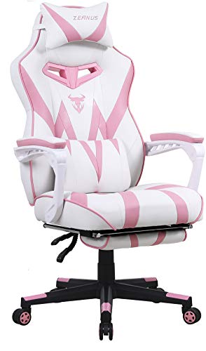 Silla de Juego Gaming para Adultos, Silla Gaming con Reposapiés, Silla Ergonómica Racing, Silla Gamer Grande e Alto, Masaje Silla Gaming, Silla Gaming Giratoria, E-Sports Sillas de Juego (Rosado)