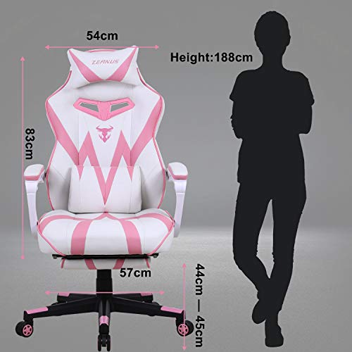 Silla de Juego Gaming para Adultos, Silla Gaming con Reposapiés, Silla Ergonómica Racing, Silla Gamer Grande e Alto, Masaje Silla Gaming, Silla Gaming Giratoria, E-Sports Sillas de Juego (Rosado)