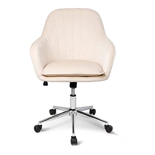 Silla de oficina de terciopelo, moderna silla giratoria con ruedas, taburete de oficina ergonómico, taburete de trabajo, función basculante, altura regulable, color blanco