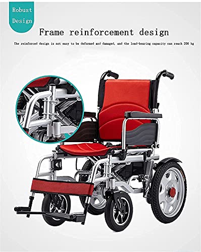 Silla de Ruedas eléctrica Controlador Universal Inteligente Plegable automático Inteligente Scooter de Acero al Carbono de Cuatro Ruedas para Personas Mayores con discapacidades, Rojo