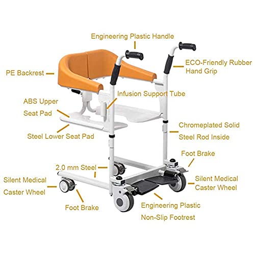 Silla de Ruedas Ligera Ayuda para el traslado de Pacientes Enfermería Portátil y Plegable con reposapiés Regulable en Altura con Asiento