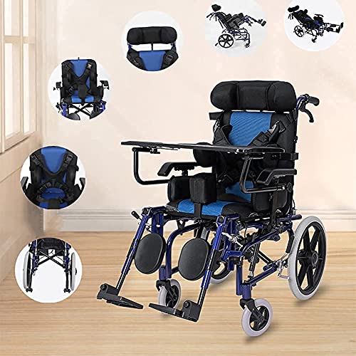 Silla de Ruedas Manual para niños, Plegable, Multifuncional, para niños, discapacitados, Completamente Tumbado, Scooter de aleación de Aluminio con reposacabezas y