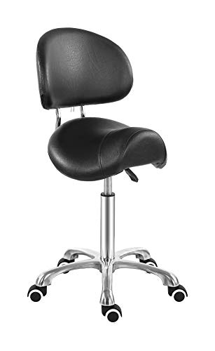 Silla de silla con respaldo ergonómico Rolling estetician Seat para salón Tattoo Shop Spa Home Dentista Clínica (con respaldo, negro)