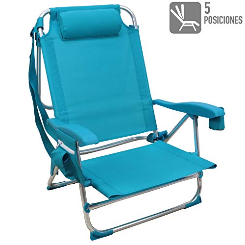 Silla Playera, 5 Posiciones, Silla Plegable para Playa, Jadín, Camping, Azul (1 Unidad, Azul Claro)