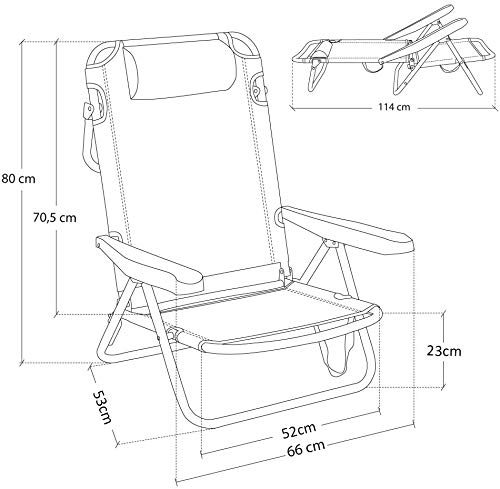 Silla Playera, 5 Posiciones, Silla Plegable para Playa, Jadín, Camping, Azul (1 Unidad, Azul Claro)