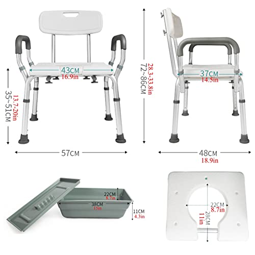 Silla WC Plegable Con Inodoro Incorporado,Armazón De Inodoro Portátil Silla De Inodoro Antideslizante Con Respaldo,Silla De Ducha De Aleación De Aluminio Ajustable En Altura Sillas Con Inodoro