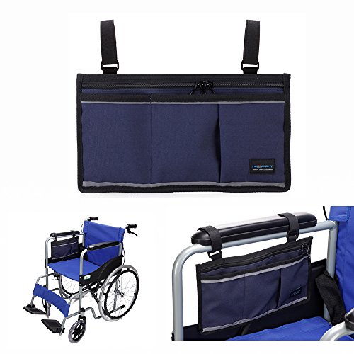 sillas de ruedas Bolsas andadores Silla Bolsillo Scooter eléctrico Bolsa transporte Bolso reposabrazos Organizador lateral Cubierta almacenamiento malla para Barandilla de la cama moto (Azul oscuro)