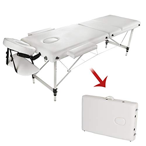 Sinbide Camilla de Masaje de 3 Zonas Plegable Altura Ajustable Cama de Masaje con Respaldo Regulable Acolchado Mesa de Masaje para Tatuaje Reiki Fisioterapia Portátil Funda para Transportar (Blanco)