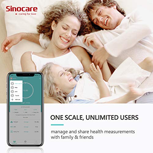 Sinocare Báscula Grasa Corporal Báscula de Baño Wireless Analizar Más de 13 Funciones, Monitores de Composición corporal, Alta Precisión (ST/KG/LB) 180kg/400lbs para Andriod y iOS