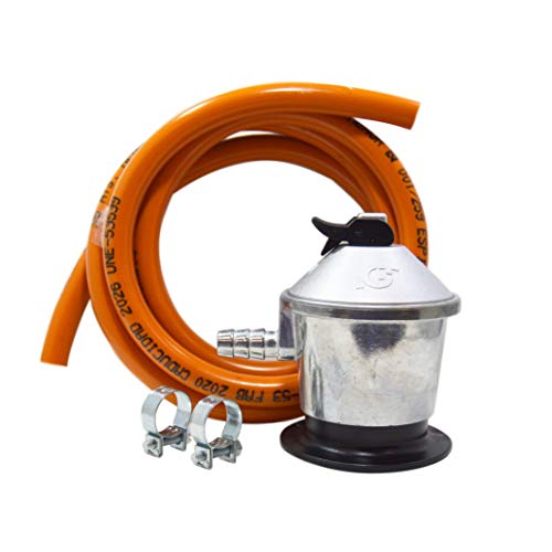 S&M 321771 Regulador de Gas Butano+ Tubo Goma 1,5 M + 2 Abraz, Gris/Naranja