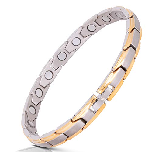 Smarter LifeStyle - Pulsera Elegante de Terapia Magnética de Titanio Para Las Mujeres Alivio Del Dolor Para la Artritis y El Túnel Carpiano Color Plata & Oro