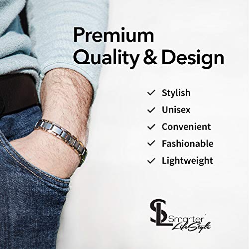 Smarter LifeStyle - Pulsera Elegante de Titanio Para Terapia Magnética y Que Alivia El Dolor de Artritis y Del Túnel Carpiano Color Plata & Oro Dorado