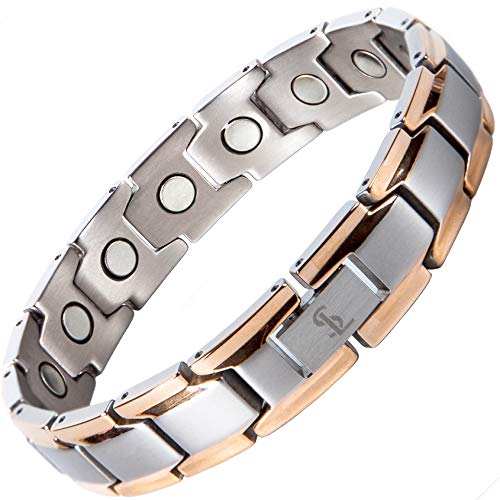 Smarter LifeStyle - Pulsera Elegante de Titanio Para Terapia Magnética y Que Alivia El Dolor de Artritis y Del Túnel Carpiano Color Plata & Oro Dorado