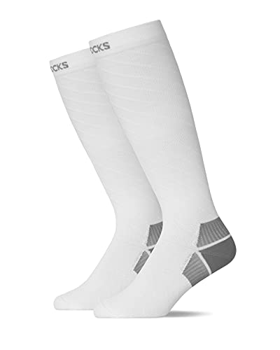 Snocks Calcetines de Compresion Mujer Medias Compresión Pack de 1 Blanco Calcetines de Compresión de Running para Mujer Tamaño 35-38 Deporte,Vuelos y Trombosis, Médicos