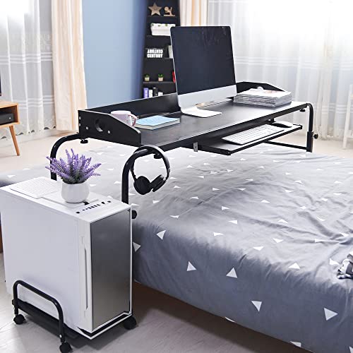 sogesfurniture Mesa de ordenador móvil sobrecama para ordenador portátil, carro, 120 cm, mesa de enfermería para hospital con longitud y altura ajustables, color negro BHEU-203#2-BK