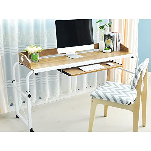 sogesfurniture Mesa de Ordenador Portatil con Ruedas, Altura Ajustable, 120cm Mesa Escritorio de la Computadora con Bandeja de Teclado para Sofá Cama, Roble