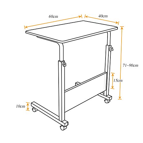 sogesfurniture Mesa de Ordenador Portatil Mesa Auxiliar con Ruedas, 60 x 40cm Mesas de Centro Escritorio Compacta para Cama o Sofá, Altura Ajustable, Roble BHEU-CXYM-05#1-60HW