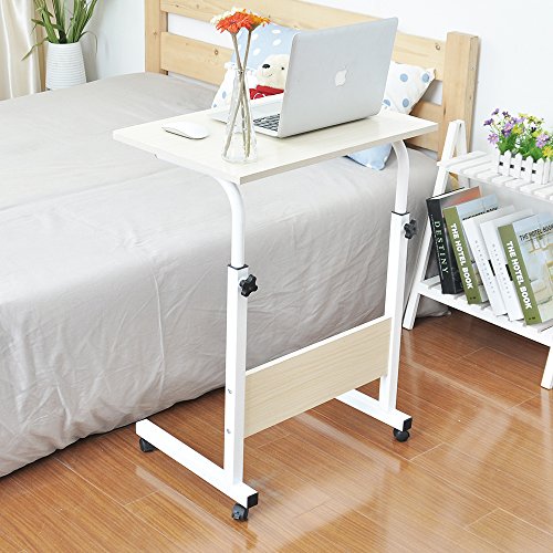 SogesFurniture Mesa Portátil Ordenador Ajustable con Ruedas, 60 * 40cm Mesa sofá Mesa de Escritorio para Cama o Sofá, Arce Blanco 05#1-60MP-BH