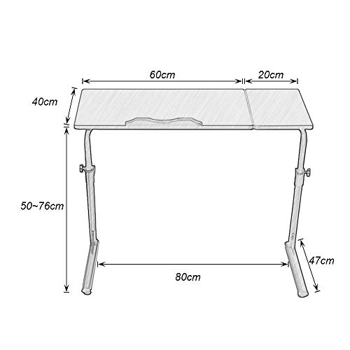 SogesHome 80x40cm Mesa Ajustable Regazo Mesa de Soporte Soporte de computadora Mesa Lateral para Cama Sofá Hospital Enfermería Lectura Comer, S1-2OK-SH-1