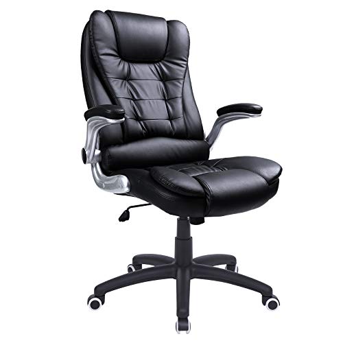 SONGMICS Silla de oficina con respaldo alto, Reposacabezas y cojín engrosados, Apoyabrazos abatibles, Silla ejecutiva ergonómica, Negro OBG51B