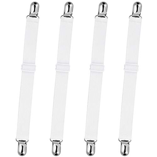 Sopito Sujetadores de sábanas, 4 Piezas Ajustable Sábana Correas Cama Sábana Tirantes Grippers para Colchones Sábanas Ajustables, Blanco