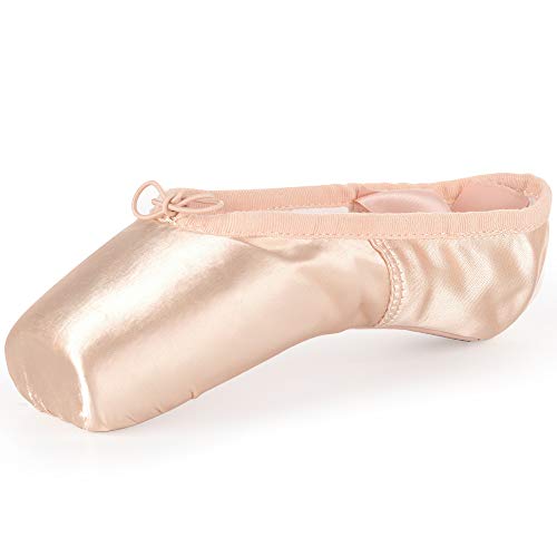 Soudittur Zapatillas de Ballet de Punta Pointe Zapatos Satén con Puntera de Gel de Silicona y Cintas para Niñas Rosa EU 39