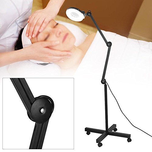 SOULONG - 5 lámparas con lupa de aumento LED sobre pie 220-240 V, lámpara estética con brazo ajustable giratorio para gabinete médico, salón de belleza, clínicas, tatuaje, spa (negro)